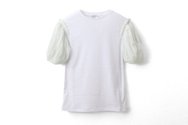 画像1: Cotton Frice T-Shirts With Mesh Sleeves KNT196G (WH)