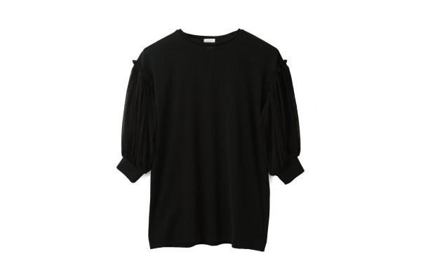 画像1: Cotton Frice T-Shirts With Mesh Sleeves KNT253 (BK)