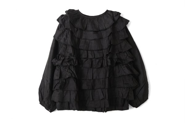 画像1: Khadi Silk Layered Ruffle Blouse (BK)