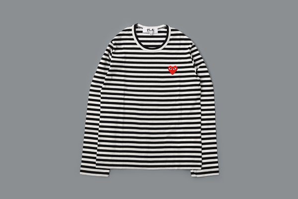 画像2: 【unisex 】 PLAY STRIPED LONG SLEEVE T-SHIRT RED HEART (BK)