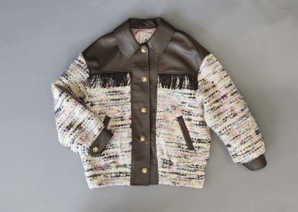 画像1: SALE30%OFF!! mint cream tweed blouson (green:02353)