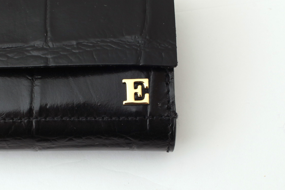ビジネスバック ebagos ワニ型押し スナップ付き三つ折り財布 BLACK