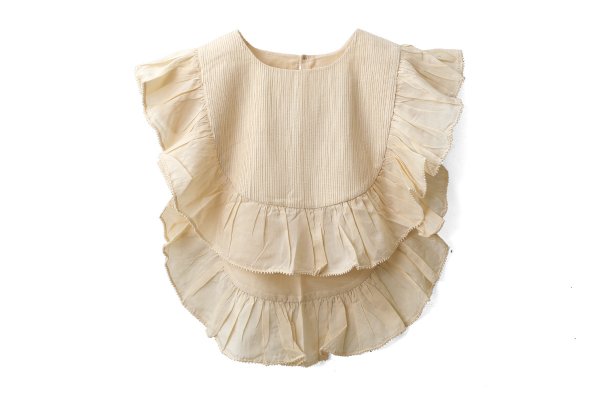 画像1: Khadi Cotton Silk Pin Tuck Ruffle Collar (EC) (1)