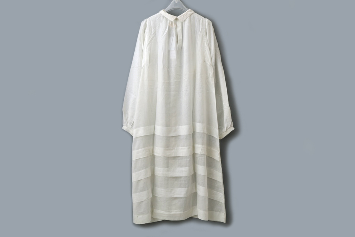 BUNON Khadi Cotton Silk Embroidery collar Tuck Dress