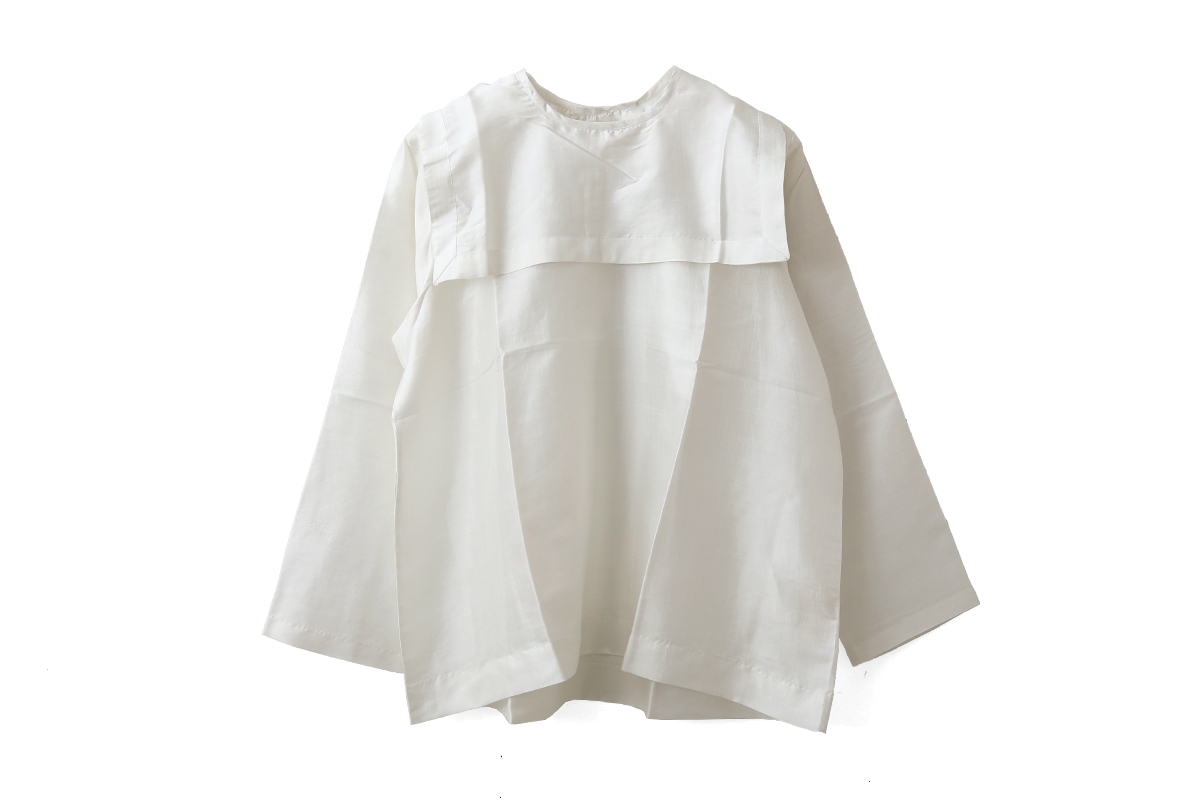 Khadi Silk Back Button Sailor Blouse (B.WH)