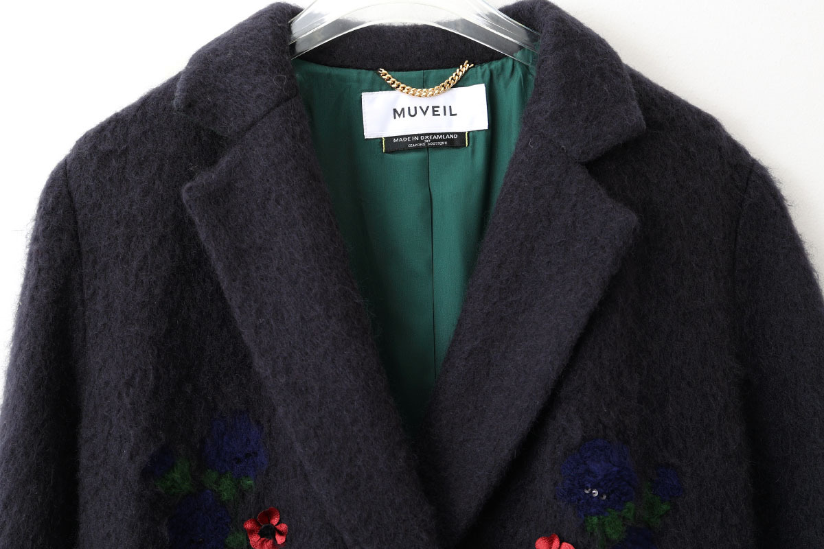 季節感冬MUVEILフラワー刺繍コート ミュベール ウールコート ロングコート