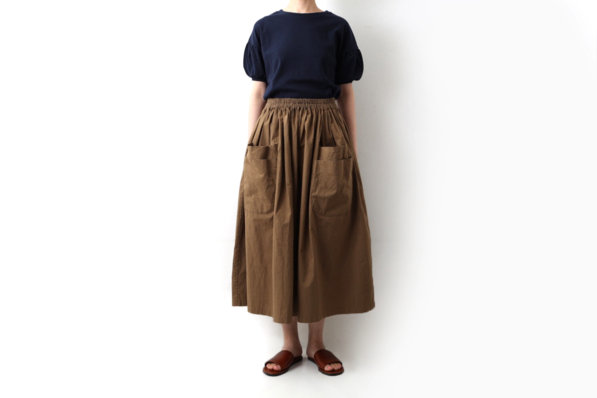 ホームスパン バルキーシーチング ダブルポケットギャザースカート オリーブ人気のスカートですので