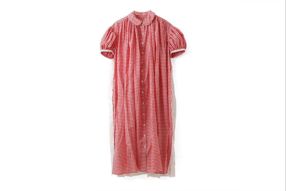 SALE40%OFF!! gingham check gather shirt DRESS (RD)