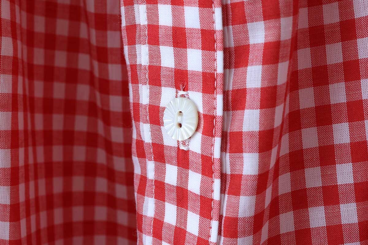 SALE40%OFF!! gingham check gather shirt DRESS (RD)