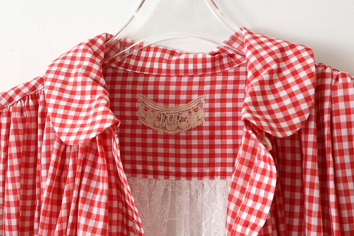 SALE40%OFF!! gingham check gather shirt DRESS (RD)